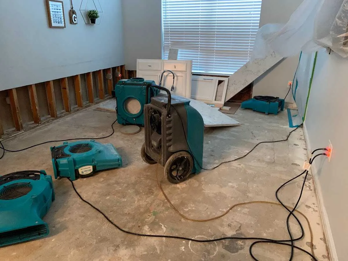 Dehumidifier in flood-cut room for Water Damage Restoration in Benton Park